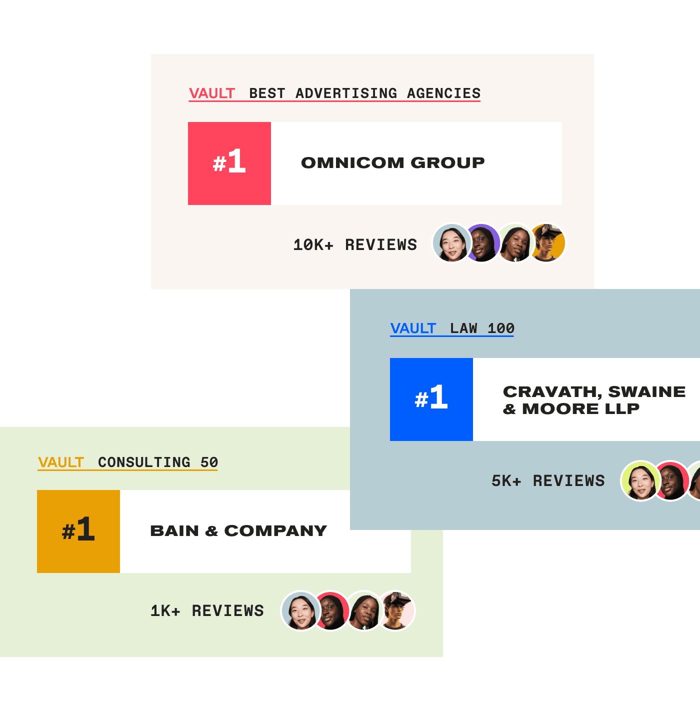 Composite image of rankings for Advertising Agencies, Law, and Consulting
